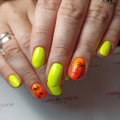 Yellow and orange nails.